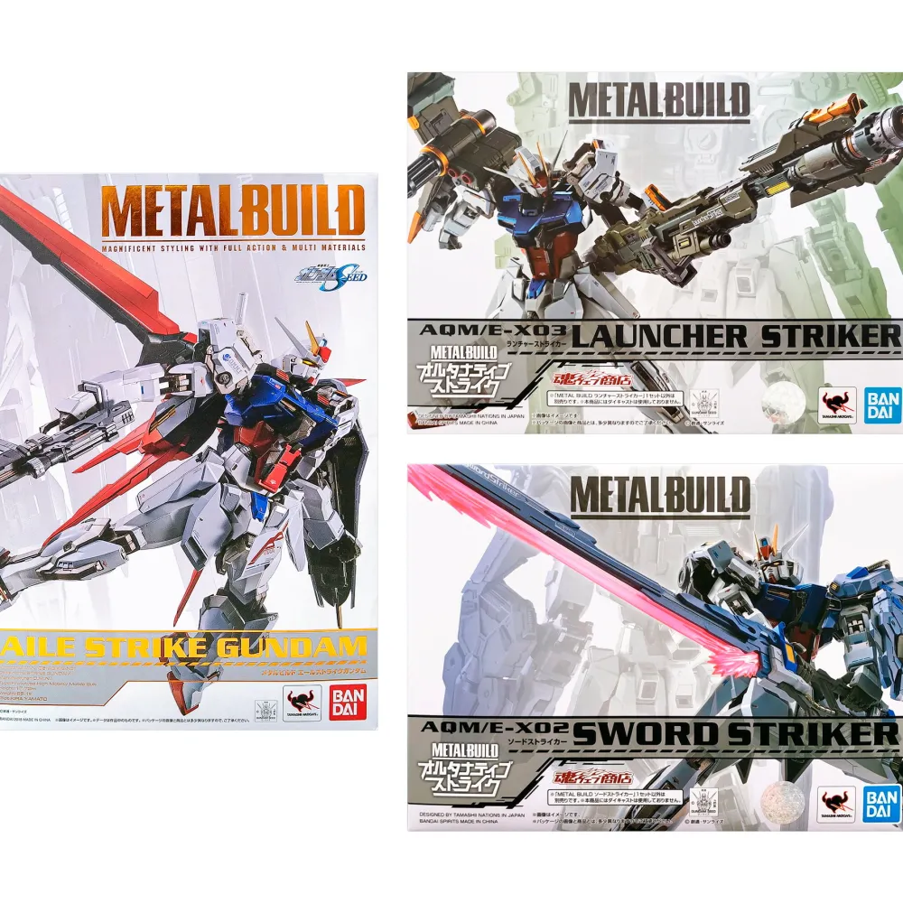 Rise of Gunpla Gundam Seed^LOT DE METAL BUILD : Aile Strike Gundam + Sword Striker + Launcher Striker